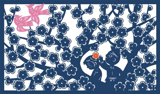 图为入选大展的玉田剪纸作品《桃花朵朵》。  图片由张建中提供